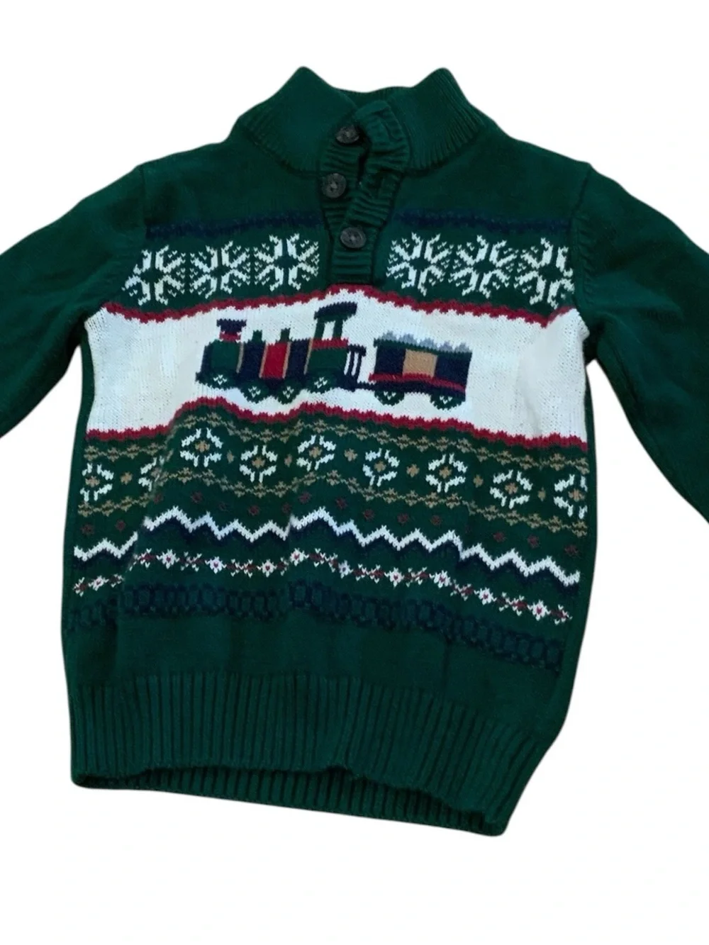 The Children's Place Green Train Fair Isle Sweater 3T